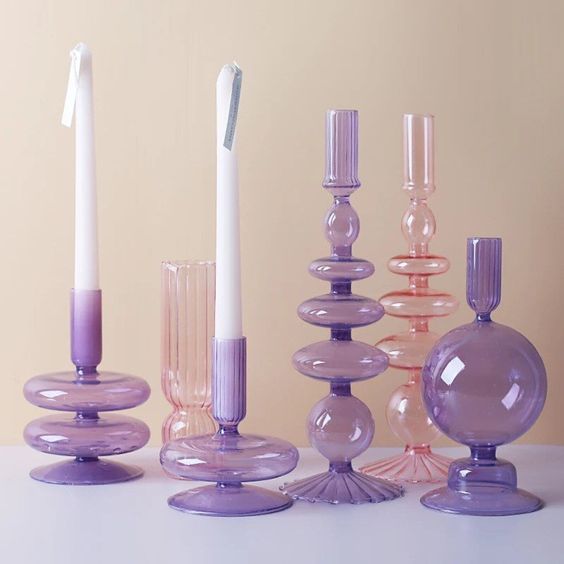 Purple Glass Candlestick / Vase